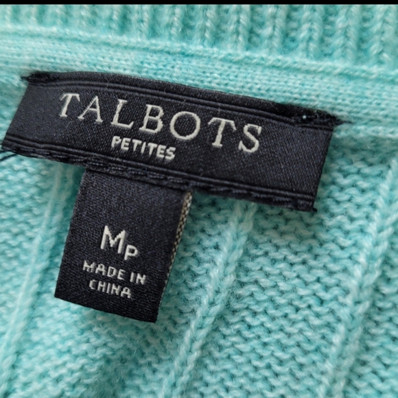 Talbott Women's SZ MP Lambs Wool blend cable knit crew neck sweater mint - Picture 2 of 6